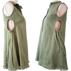 PEACH LANE Simple Desires Sleeveless Olive Button-Down Tunic Women's Small